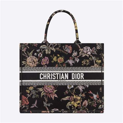 dior book tote black floral